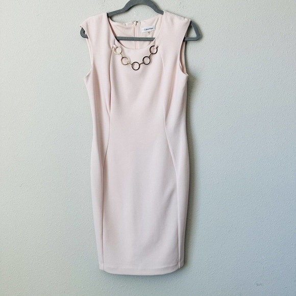Calvin Klein Dresses & Skirts - Calvin Klein Pink Gold Collar Chain Dress Sz 10